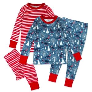 Honest Christmas 4-piece Organic Cotton Holiday PJ Set Roarin' Rex 4T & 2T NWT